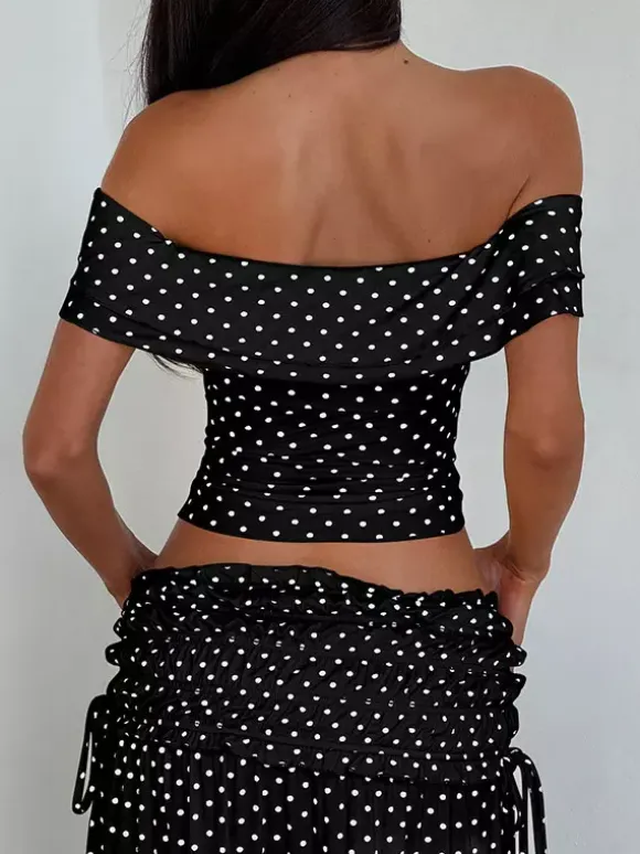 Vacation Two-Piece Set Maxi Flower Ruffled Short Sleeves Off-Shoulder Crop Top Maxi Skirt Sets