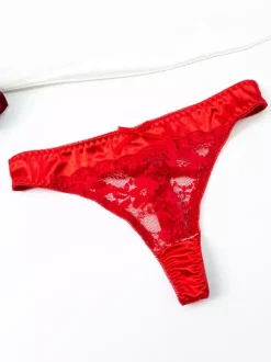 Valentine's Day 2-Piece Lingerie Lace Red Shiny Satin Bra Panty Sets