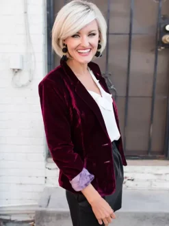 Velour Blazer Jacket For Women Green Burgundy Solid Color Casual Slim Fit Spring Fall Street Outerwear