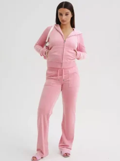 Velour Tracksuit Set Zip-up Hoodie And Pants For Women 2026