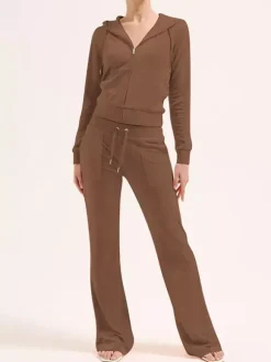 Velour Tracksuit Set Zip-up Hoodie And Pants For Women 2026