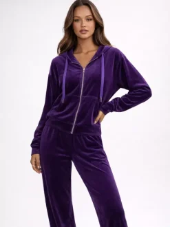 Velour Wide Leg Casual Fit Tracksuit For Women 2026