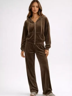 Velour Wide Leg Casual Fit Tracksuit For Women 2026