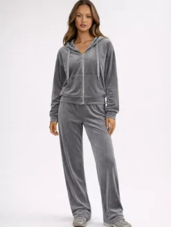 Velour Wide Leg Casual Fit Tracksuit For Women 2026