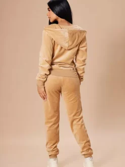 Velour Zip Up Slim Fit Hoodie Jogger Set For Women 2026