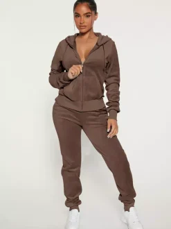 Velour Zip Up Slim Fit Hoodie Jogger Set For Women 2026