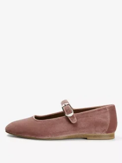 Velvet Ballet Flats Round Toe Mary Jane Ballerina Flats For Women