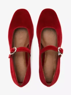 Velvet Ballet Flats Round Toe Mary Jane Ballerina Flats For Women