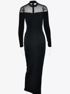 Velvet Mesh Patchwork High Neck Long Sleeve Bodycon Maxi Dress For Women 2026
