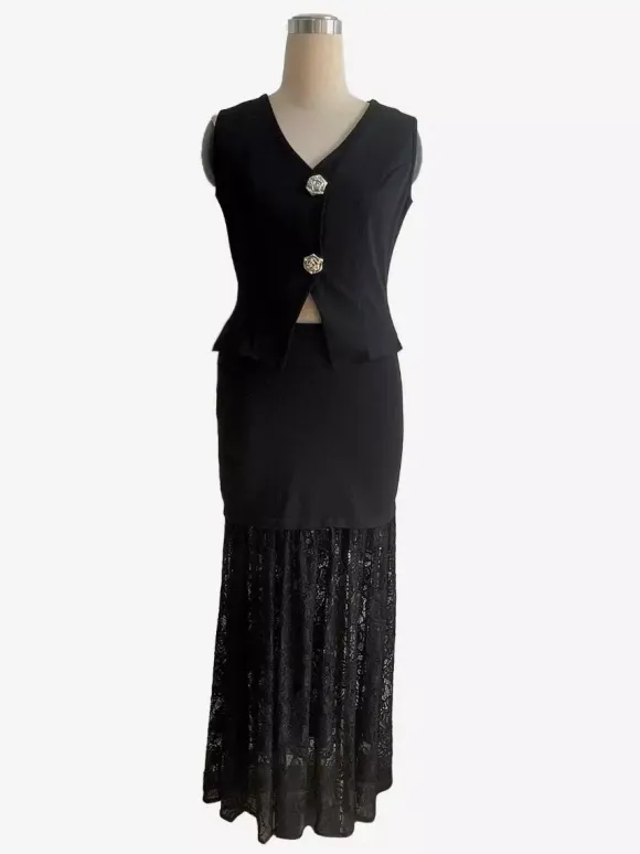 Vest Crop Top And Floral Lace Patchwork Maxi Skirt Two Piece Set For Women 2026