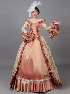 Vicotian Dress Pleated Marie Antoinette Floral Print Dress Women's Art Vintage Costumes