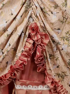 Vicotian Dress Pleated Marie Antoinette Floral Print Dress Women's Art Vintage Costumes