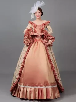 Vicotian Dress Pleated Marie Antoinette Floral Print Dress Women's Art Vintage Costumes
