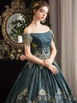 Victorian Dark Navy Short Sleeves Off the Shoulder Baroque Costumes Dress Marie Antoinette Dress