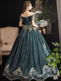 Victorian Dark Navy Short Sleeves Off the Shoulder Baroque Costumes Dress Marie Antoinette Dress