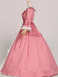 Victorian Retro Tudor Dress Costumes Women's Rococo Retro Tudor Dress Costumes Ruffles Bow Marie Antoinette Victorian Era Style Clothing Costume Vintage Clothing Burgundy