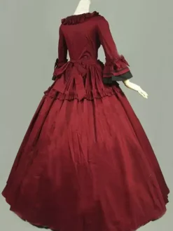 Victorian Retro Tudor Dress Costumes Women's Rococo Retro Tudor Dress Costumes Ruffles Bow Marie Antoinette Victorian Era Style Clothing Costume Vintage Clothing Burgundy