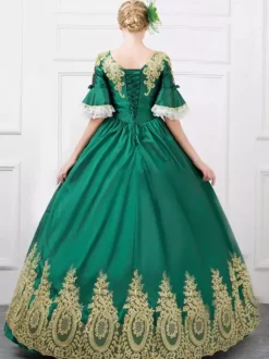 Victorian Dress Costume Green Retro Costume Baroque Ruffles Ball Gown Hlaf Sleeves Printed Victoria Era Clothing Royal Retro Costumes Dress