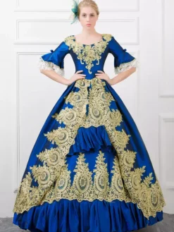 Victorian Dress Costume Women's Blue Rococo Satin Bell Half Sleeves Princess Ball Gown Retro Costumes outfits