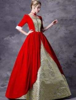 Victorian Dress Costume Women's Red Baroque Masquerade Ball Gowns half Sleeves Square Neckline Victorian Era Clothing Retro Costumes Burgundy