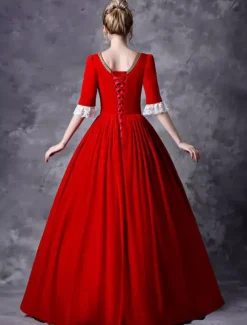 Victorian Dress Costume Women's Red Baroque Masquerade Ball Gowns half Sleeves Square Neckline Victorian Era Clothing Retro Costumes Burgundy