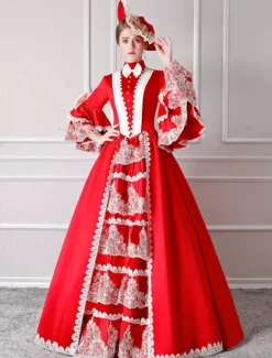 Victorian Dress Costume Women's Red Baroque Masquerade Ball Gowns Trumpet Half Sleeves Victorian Era Clothing Retro Costumes Burgundy