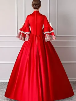 Victorian Dress Costume Women's Red Baroque Masquerade Ball Gowns Trumpet Half Sleeves Victorian Era Clothing Retro Costumes Burgundy