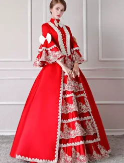 Victorian Dress Costume Women's Red Baroque Masquerade Ball Gowns Trumpet Half Sleeves Victorian Era Clothing Retro Costumes Burgundy