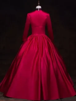 Victorian Dress Costume Women's Red Baroque Masquerade Ball Gowns Long Sleeves Stand Collar with hat Royal Victorian Era Clothing Retro Costume Burgundy