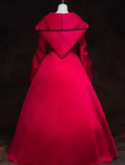 Victorian Dress Costume Women's Red Hooded Masquerade Ball Gowns Royal Long Trumpet sleeves Victoria Era Clothing retro Costume Burgundy