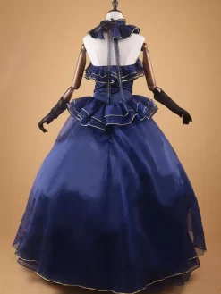 Victorian Dress Dark Blue Ruffle Flowers Beaded Ball Gown Dress Slevessless Costume
