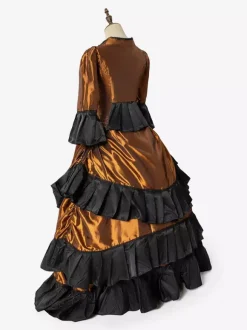 Victorian Dress Sets Vintage Style Orange Ruffles Long Sleeves Classic Retro Dress Set