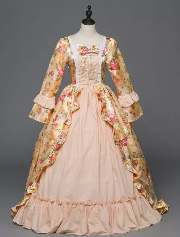 Victorian Retro Tudor Dress Costume Women's Rococo beige Victorian Masquerade Ball Gowns Royal Long Sleeves Retro Costume