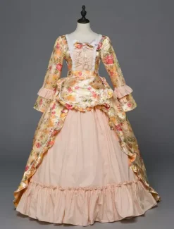 Victorian Retro Tudor Dress Costume Women's Rococo beige Victorian Masquerade Ball Gowns Royal Long Sleeves Retro Costume