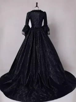 Victorian Retro Tudor Dress Gothic Trumpet Long sleeves Royal Blue Ball Gown Square neckline Costumes Burgundy