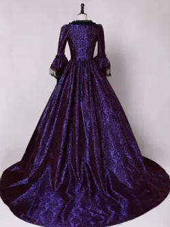 Victorian Retro Tudor Dress Gothic Trumpet Long sleeves Royal Blue Ball Gown Square neckline Costumes Burgundy