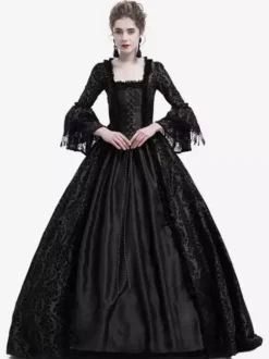 Victorian Retro Tudor Dress Gothic Trumpet Long sleeves Royal Blue Ball Gown Square neckline Costumes Burgundy