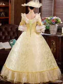 Victorian Retro Tudor Dress Costume White Rococo Lace Long Flared Sleeves Tunic Ball Gown Retro Tudor Dress Costumes With Bows