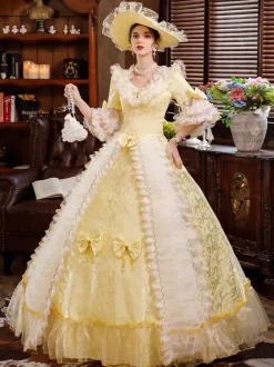 Victorian Retro Tudor Dress Costume White Rococo Lace Long Flared Sleeves Tunic Ball Gown Retro Tudor Dress Costumes With Bows