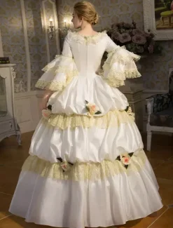 Victorian Retro Tudor Dress Costume Blue Retro Costume Rococo Tiered Bell Sleeves Princess Victorian era Clothing Retro Tudor Dress Costumes Dress
