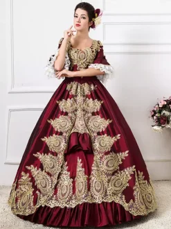 Victorian Retro Tudor Dress Costume Burgundy Rococo Red Ball Gown Costumes
