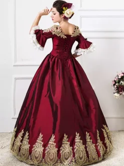 Victorian Retro Tudor Dress Costume Burgundy Rococo Red Ball Gown Costumes