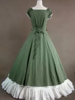 Victorian Retro Tudor Dress Costume Green Short Sleeves era Clothing Retro Tudor Dress Costumes Dress