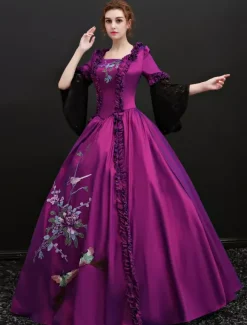 Victorian Retro Tudor Dress Costume Women's lace Long Sleeves purple Vintage Violet Ball Gown Victorian era Clothing retro Long Dresses