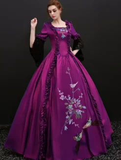 Victorian Retro Tudor Dress Costume Women's lace Long Sleeves purple Vintage Violet Ball Gown Victorian era Clothing retro Long Dresses
