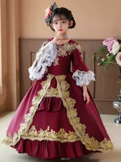 VictorianDress Burgundy Costumes Ruffles Dress Party Prom Dress Victorian Rococo Costumes