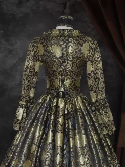 VictorianDress Black Gold Tudor Dress Costumes Lace Up Satin Fabric Marie Antoinette Costume Floral Print Dress Women's Gothic Set Party Prom Dress