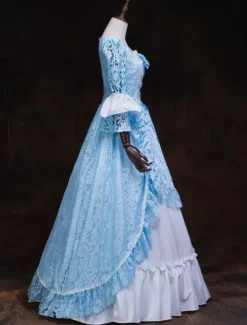 Victorian Dress Costume Women's Rococo Masquerade Ball Gowns light Sky Blue lace Trumpet Half Sleeves Victorian Era Clothing Retro Dress