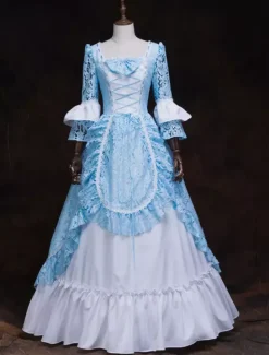 Victorian Dress Costume Women's Rococo Masquerade Ball Gowns light Sky Blue lace Trumpet Half Sleeves Victorian Era Clothing Retro Dress