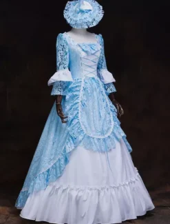 Victorian Dress Costume Women's Rococo Masquerade Ball Gowns light Sky Blue lace Trumpet Half Sleeves Victorian Era Clothing Retro Dress